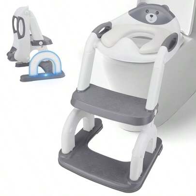 Kindertoiletsitz mit Treppe, Erweitertes Toilettenaufbau für Kinder, 2-in-1-Toilettenstrainer mit Treppe, Höhenverstellbar, Komfortable Toilettensitze, Stufenhocker für