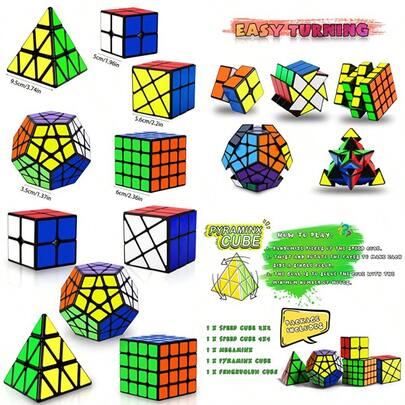 Speed Cube Set Puzzle Cube Magic Cube 2x2 4x4 Pyraminx Pyramid Megaminx Fenghuolun Puzzle Cube Toy Gift For Adults Pack Of 5