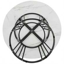 Round Dining Table (1 Piece), Kitchen Table, Unique Metal Frame, Modern Marble Pattern Dining Table, Suitable For Dining Room And Living Room, White/Black - Black - View 7