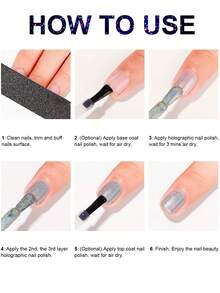 TWOING 全息指甲油，银色闪粉指甲油，速干，8毫升高光泽亮丽指甲油颜料，油性激光炫彩指甲油，铬光晕美甲沙龙美甲家用 - 漸層 - 查看 10