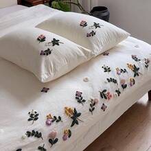 3pcs Skin-Friendly Crinkle Gauze Fabric Soft & Comfortable White Duvet Cover Set (1*Duvet Cover + 2*Pillow Shams, Excluding Filler), Floral Pastoral Style, Suitable For Bedroom, Guest Room, Boys & Girls, Machine Washable - Multicolor - View 15