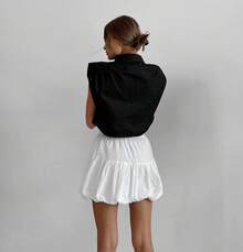 New Summer Style White Chiffon Balloon Skirt, High-Waisted Draped A-Line Skirt For Commuting, Puffy Skirt - trắng - Xem 4