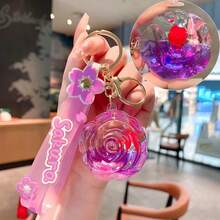 Cute Exquisite Oil-Filled Rose Doll Quicksand Bottle Keychain, Women's Cartoon Rose Backpack Pendant Accessory, Perfect Gift, Birthday Gift, Ideal Gift, Surprise Gift, Holiday Gift, Seasonal Gift, Gift - Multicolor - View 5