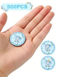 500张/卷 蓝色小象圆形贴纸，可爱小象标签，适用于性别揭晓派对、生日、节日派对、礼品包装、礼品袋封口、DIY日记本、杯子、计划本、购物/商业装饰、不干胶标签 - 藍色小象 - 查看 2