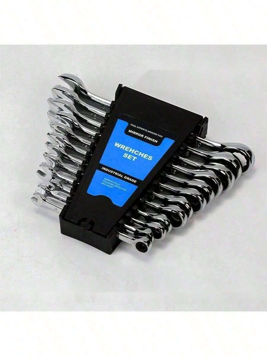 12pcs Metric Ratchet Wrench Set, 8-19mm Ratchet Combination Wrench With Organizer, 72 Teeth Chrome Vanadium Steel - Random - View 1