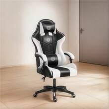 Silla Gamer Económica y Cómoda, Material Sintético Duradero, Reposacabeza y Apoyo Lumbar, Ruedas de PU para Pisos Sensibles, Ajustable en Altura - Blanco y Negro - Ver 8