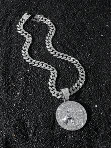 1 pieza Cadena cubana con colgante de disco de cabra totalmente cubierta de hielo para hombre, estilo hip hop - Estilo A - Ver 3
