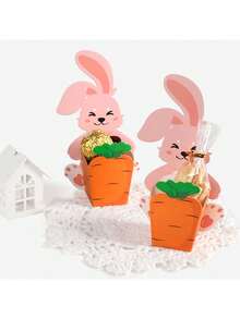 20pcs Easter Gift Set (10 Rabbit Cards + 10 Carrot Gift Boxes) - Candy And Jewelry Gift Boxes For Holiday Packaging And Easter Candy & Spring Celebration Decoration - Multicolor - View 4