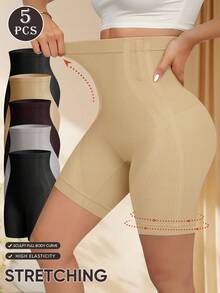 MEIYATING 5pcs/Pack Women High Waist Seamless Briefs, Tummy Control, Butt Lifting, Peach Hips Panties - Multicolor - View 1