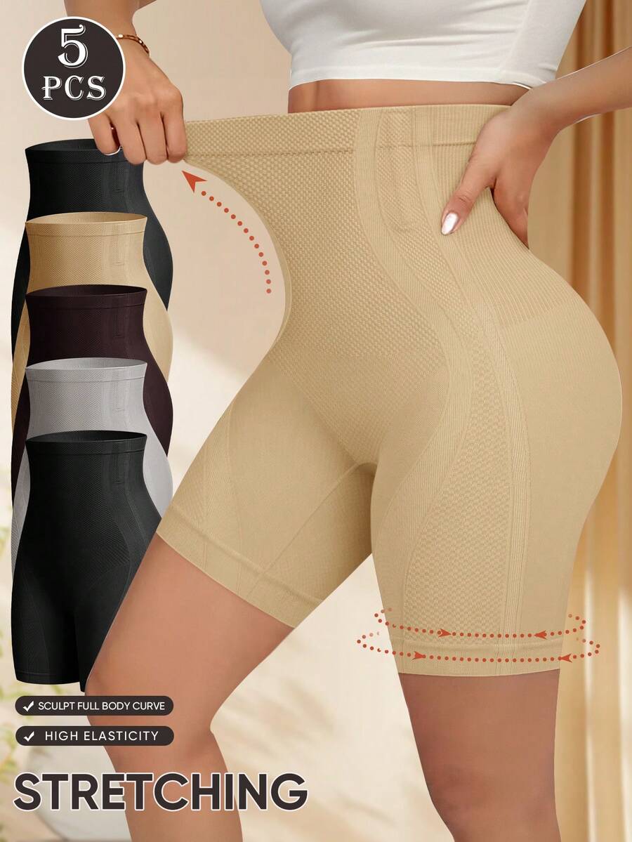 MEIYATING 5pcs/Pack Women High Waist Seamless Briefs, Tummy Control, Butt Lifting, Peach Hips Panties - Multicolor - View 1