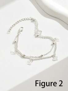 1pc Bohemian Style Girl's Double Layer Hollow Heart Beaded Anklet, Party Jewelry Accessory (Bead Quantity May Vary Slightly From Image)