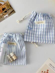 1Pc/Set Striped Drawstring Storage Bag Travel Makeup Drawstring Bag Skincare Bag Sanitary Napkins Bag Jewelry Organiser Lipstick Organiser Lip Oil Organiser Nail Polish Organiser Short Trip Essential Travel Organizer Set, Packing Cube Set, College Room Decor Bedroom Decor Travel Essentials For Valentine's Day Gift, Birthday Gift, Teacher's Day Gift, New Year Gift Back To School Supplies - Multicolor - View 8