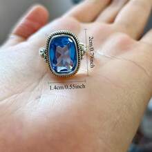 1 chiếc nhẫn nữ cổ điển quyến rũ màu xanh đá Cubic Zirconia, nhẫn bạc đính đá sinh nhật, nhẫn cưới, nhẫn đính hôn, nhẫn hứa hẹn, quà tặng sinh nhật, ngày Valentine. - Xanh đậm - Xem 4