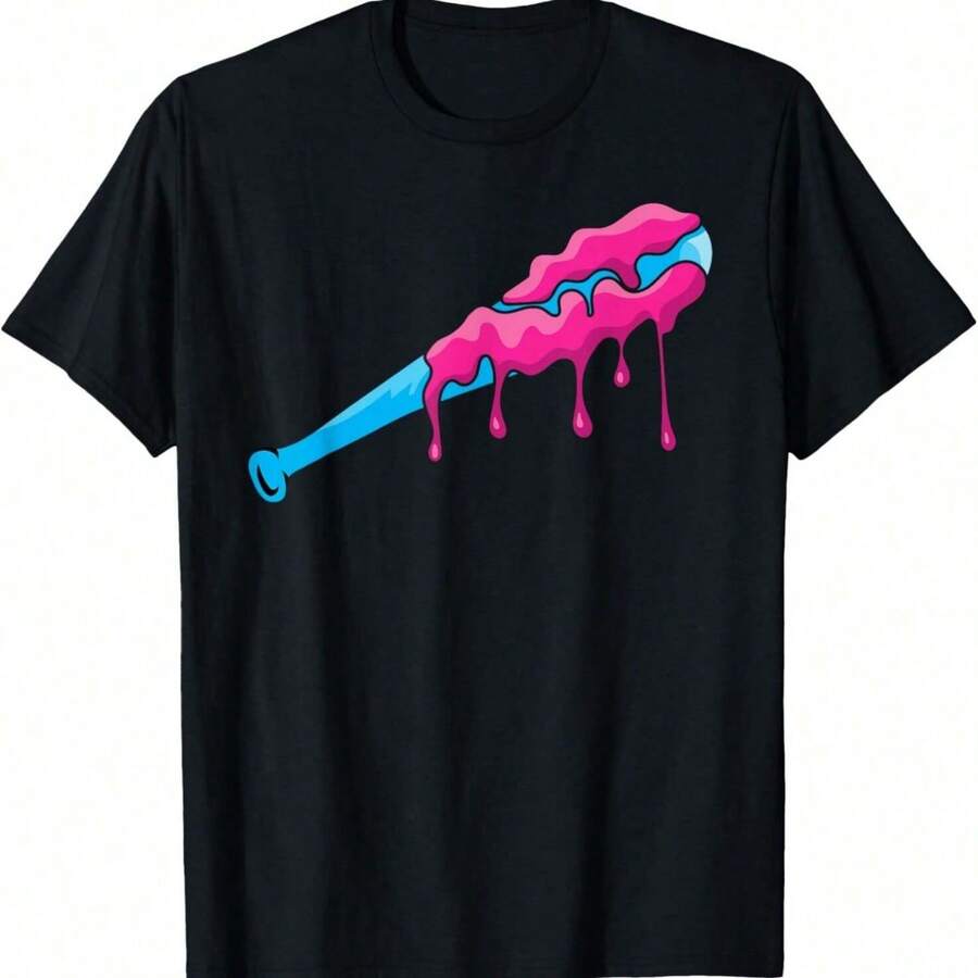 Baseball Bat Drip Ice Cream Dripping Baseball Player Gift T-Shirt - Black - View 1