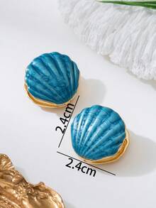 1 Pasang Anting-Anting Cangkang Enamel Biru Tropis Santai dan Energik Tema Pulau Musim Panas, Hadiah Liburan (Dapat Dibalik) - Biru - View 6