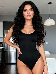 一件装女士无缝塑身连体衣，丁字裤底，瘦身塑形连体衣，收腹连体衣，塑身衣，束腰带 - 黑色 - 查看 5