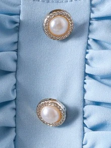 2件套女童褶皱吊带背心和3D玫瑰网纱拼接不对称短裤套装，夏季 - 淺藍色 - 查看 5