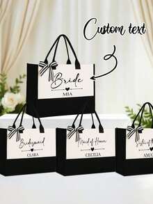 Personalized Canvas Beach Bag Tote Bag, Letter Print Tote Bag, Bridesmaid Gift Beach Bag, Customized Beach Bag, Women's Gift, Bride & Bridesmaid Customized Bag - Multicolor - View 1