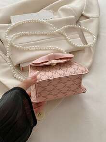 1pc Young Girl Casual Fashion Bow Quilted Pearl Chain Crossbody Bag, Suitable For Daily Use - 5011# - View 9