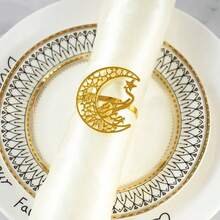1PC/4PCS Napkin Rings, Al-Fitr Metal Hollow Star & Moon Design Napkin Rings, Napkin Rings For Family Gathering Dinner Table Decoration - Multicolor - View 1