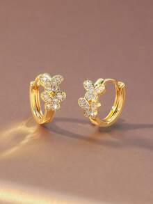 一对蝴蝶造型全镶锆石耳环，金/银色耳环圈+双蝴蝶锆石缠绕设计，法式柔美可爱日常风，适合下午茶、通勤、情侣约会等场合，独特甜美元素点亮耳环 - 蝴蝶型 - 查看 4