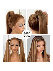 ZHENDEFA Hidden Strap 4/27 Ombre Highlight 360 Lace Front Wigs Straight Human Hair Wigs HD Transparent Lace Front Wigs Pre Plucked With Natural Hairline Can Make Bun And High Ponytail Glueless Wigs For Women - S4/27 - View 5
