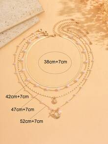 4pcs/Set Fashionable Elegant Metal Chain Faux Pearl Layered Necklace With Shell & Starfish Pendant, Versatile Jewelry For Daily Wear And Music Festival Party, Chain Length Adjustable - Gold - View 4