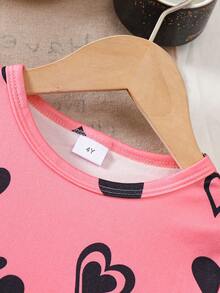 夏季女童卡通猫印花短袖短裤套装，面料柔软亲肤，休闲风格，猫咪印花，适合4-7岁儿童，情人节风格猫咪印花女童短袖短裤套装，可爱卡通猫咪印花 - 粉色 - 查看 8