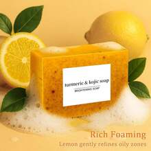 Turmeric Soap + African Net Sponge, Lemon Turmeric Kojic Soap Bar for Spots Remover, Organic Skin Care Soaps for Face and Body, Evens Skin Tone Exfoliator Deep Cleansing Moisturizing - por defecto - Ver 9
