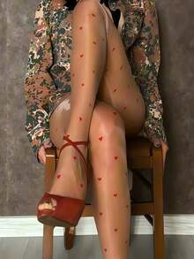 1 Pair Women's Pantyhose, Tights, Valentine's Day, Bronze Tone Heart Patterned Stockings, Snag-Resistant Hosiery, Women's Valentine's Day Outfit, Women's Evening Dress, Sexy Leg Shaping Tights, Women's Nightclub Outfit, Sheer Stockings, Elegant Leggings, Fashion Socks, Breathable Skinny Pants, Lightweight Material, Carnival, Transparent Pantyhose, Fashionable Outfit, Party Socks, Women's Carnival Costume - Bronze - View 4