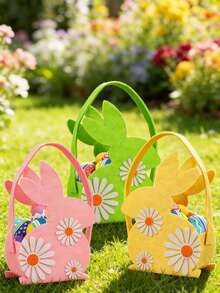 1个复活节兔子耳朵毛毡篮，可爱雏菊花礼品袋，复活节彩蛋寻宝游戏礼品袋，可重复使用的春季派对礼品桶 - 彩色 - 查看 2