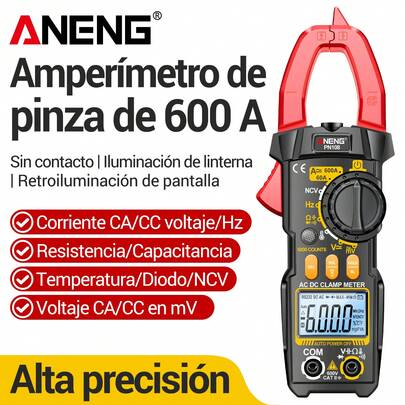 Pinza Amperimetrica Multimetro Digital De Pinza Profesional Aneng PN108 Resistencia Identificación De Cables Vivos Y Neutros Capacitancia Diodo Temperatura