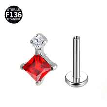 1件 F136 钛合金方形钻石锆石锥形内螺纹耳环/唇钉/耳骨穿刺饰品，0.9号 - 唇釘(1個) - 查看 16