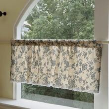 1 件蓝色玫瑰花朵短窗帘，复古印花，白色蕾丝边，适合乡村风格的窗户、厨房、咖啡厅、复古房间装饰、摄影、家居装饰