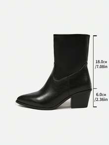 女式新款冬季皮革尖头粗跟侧拉链踝靴