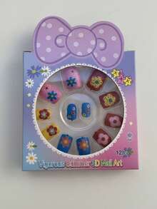 Set de 6 paquetes de 12 Uñas Postizas Infantiles de Colores, Diseños 3D de Animales, Frutas y Figuras Kawaii para Niñas, Kit de Manicura Divertida. - Multicolor - Ver 8
