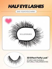 5对6D蓬松假睫毛 - 卷翘浓密，打造丰盈眼妆，手工制作，可重复使用，短款自然睫毛 - 黑色 - 查看 4