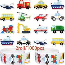 500张/卷 卡通交通工具贴纸，12种图案设计，车辆贴纸 | 派对/感恩节/情人节/生日礼物/新年适用，混合汽车、巴士和飞机图案 | 早教材料 自粘学校活动贴纸 趣味家庭聚会教学辅助用品 耐用卡通用品，礼品贴纸，包含汽车、巴士、卡车和飞机 - 彩色 - 查看 9