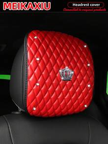 MEIKAXIU 1/2pcs Soft Leather Embroidered Rhinestone Bling Bling Crown Car Headrest Cover, Comfortable Car Decor Accessories - Soft Leather Crown Headrest Cushion - View 10