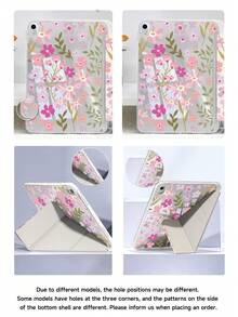 粉色花卉印花平板保護殼，相容 iPad 9.7/10.2/10.5/10.9/12.9/Pro 11、第 10 代，相容 Galaxy Tab S6 Lite 10.4 吋，相容 Kindle Paperwhite 第 12 代 2024、Kindle（第 11 代 - 2024 發行），柔軟防摔，智慧支架/自動喚醒/睡眠，Y 型折疊平板保護套，多角度視角，女孩風格 - 彩色 - 查看 6