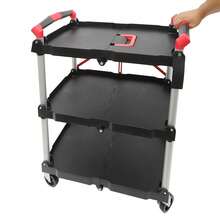 SanBouSi Foldable Rolling Service Cart Kitchen Storage Cart 3-Tier Service Carts With Wheels - Black and Red - View 5