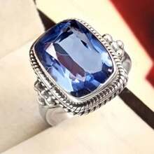 1 chiếc nhẫn nữ cổ điển quyến rũ màu xanh đá Cubic Zirconia, nhẫn bạc đính đá sinh nhật, nhẫn cưới, nhẫn đính hôn, nhẫn hứa hẹn, quà tặng sinh nhật, ngày Valentine. - Xanh đậm - Xem 2