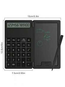 Calculadora plegable 2 en 1 con pequeña tableta de escritura, pantalla LCD de 12 dígitos, batería de botón, calculadora mini portátil para estudiantes y oficina, trazos de escritura con luz tenue normal, solo para notas rápidas temporales, vuelta al colegio - Calculadora C4-mini, versión de escritura a mano (modelo M) - Ver 3