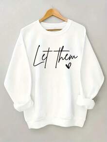 2026 New Arrival Women's Love Heart Print Round Neck Sweatshirt, Loose Oversized Casual Streetwear, Soft Durable Fabric & Comfortable Fit For Spring & - 白色 - 查看 5