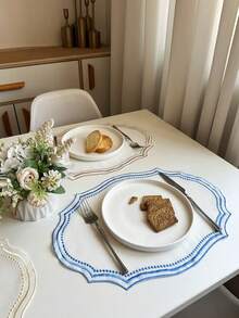 1/4/6/12件装波浪刺绣纯色椭圆形餐垫，清新简约风格，适用于厨房、餐桌、杯子、碗、盘子，防滑垫，适合节日、派对、生日、婚礼、晚宴、办公室、家庭、宿舍、摄影背景等各种场合，四季皆宜。 - 彩色 - 查看 7