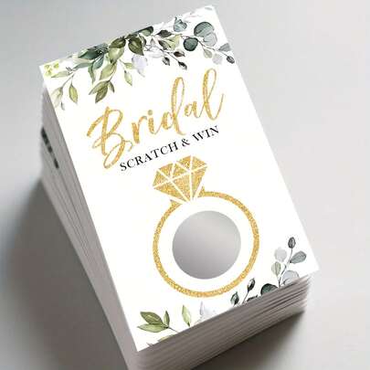 24/48 件套新娘送礼会游戏套装，包含印有图案的刮刮乐卡片，趣味十足的婚礼送礼会活动，采用桉树植物设计，内含 40 张卡片和贴纸。