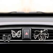 3件套闪亮水钻汽车出风口装饰精致蝴蝶结装饰夹汽车内饰配件内饰装饰通风口夹适用于汽车内饰装饰，营造清新氛围，最佳礼物 - A - 查看 6