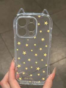 1个黄色星形猫耳手机壳，1.5毫米透明气囊防震TPU软壳，不对称猫耳设计，带挂绳孔，兼容 17/17 Pro/17 Pro Max/Air/16/16 Pro/16 Plus/16 Pro Max/15 Pro Max/15 Pro/15 Plus/11/12/13/14/15/16E - 彩色 - 查看 2