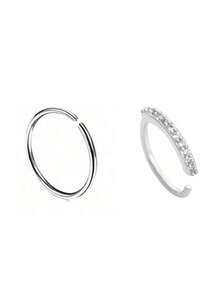 2 piezas Anillos de nariz de moda para mujeres, anillos de nariz falsos con zirconia incrustada en oro/plata, diseño sin perforación, anillos de nariz de estilo punk/hip-hop con zirconia, adecuados para atuendos de fiesta - Multicolor - Ver 3