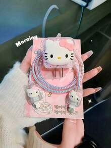 Sanrio 1pc Hello Kitty DIY Charger & Cable Protector Set - High Quality, Battery-Free Design, Compatible With Apple 18W/20W Charger - Multicolor - View 3
